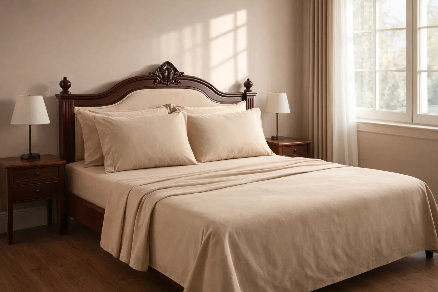 Beige Cotton Bed Sheet Set
