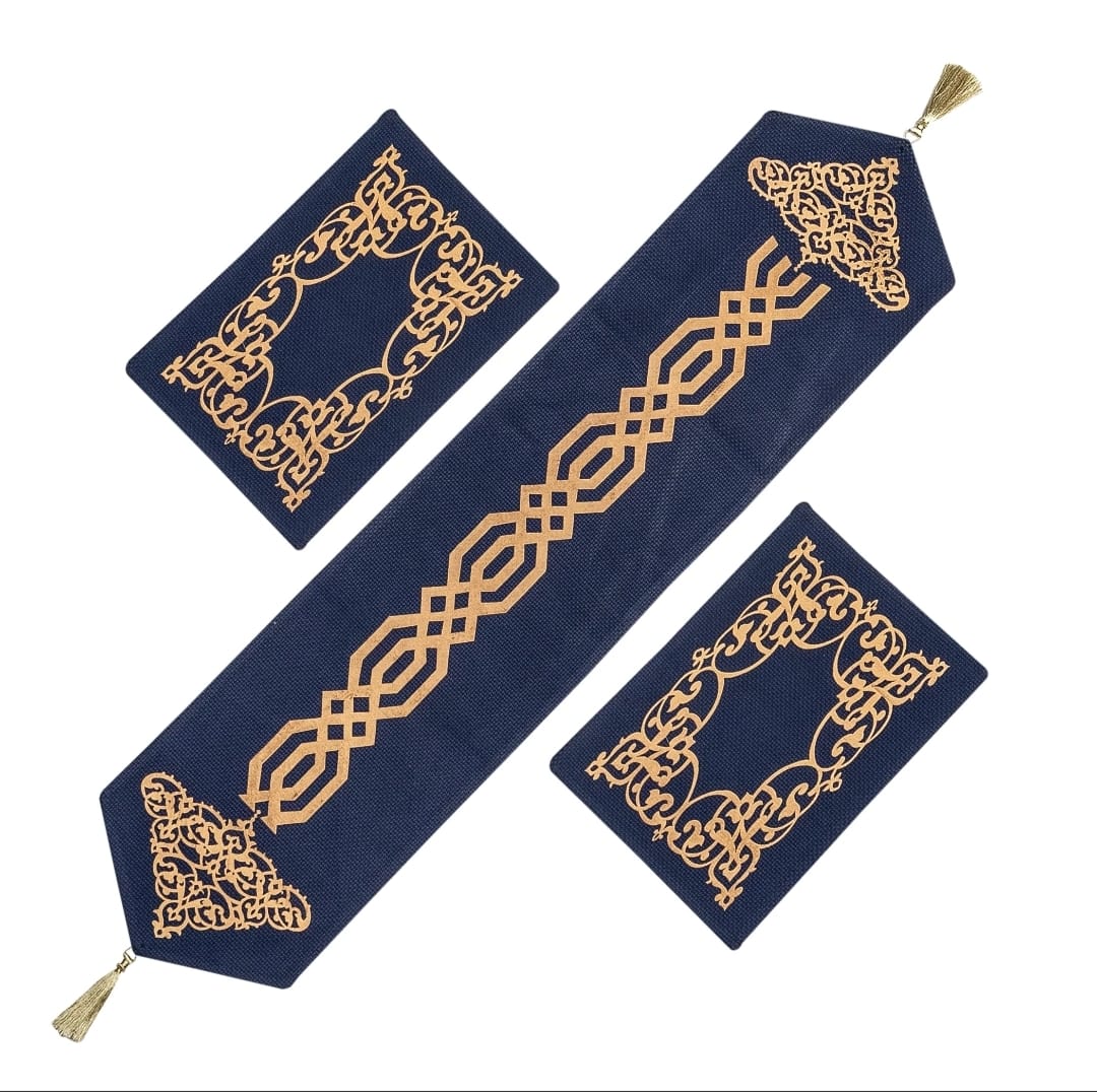 Luxury Blue Printed Table Runner - Designer Elegance