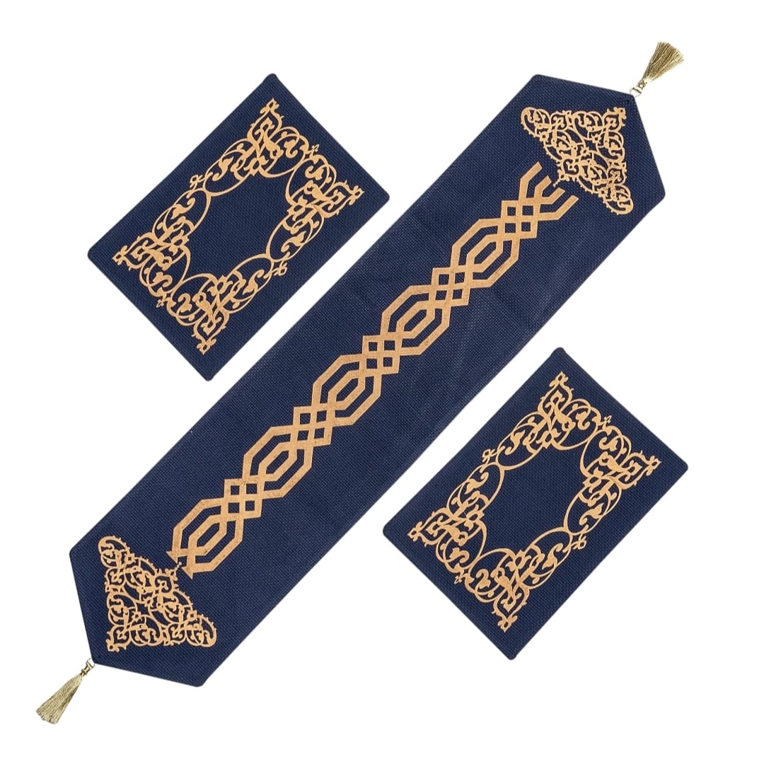 Luxury Blue Printed Table Runner - Designer Elegance