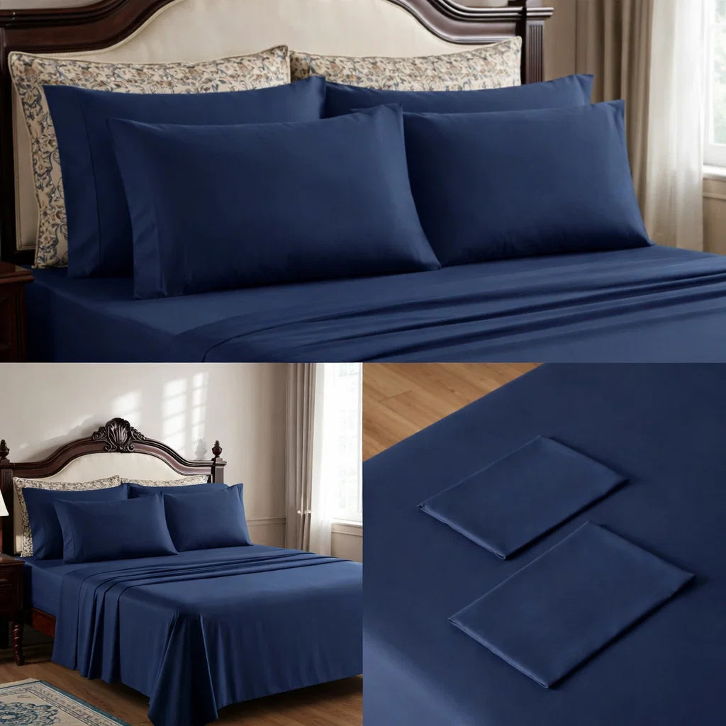 Navy Blue Cotton Bed Sheet Set
