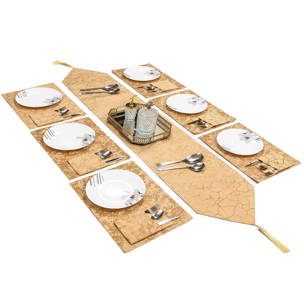 Beige Marble Design Table Runner for 6 Seater Dining Table