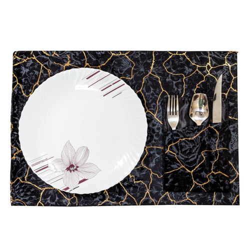 Black Marble with Gold Design Table Runner for 6 Seater Dining Table