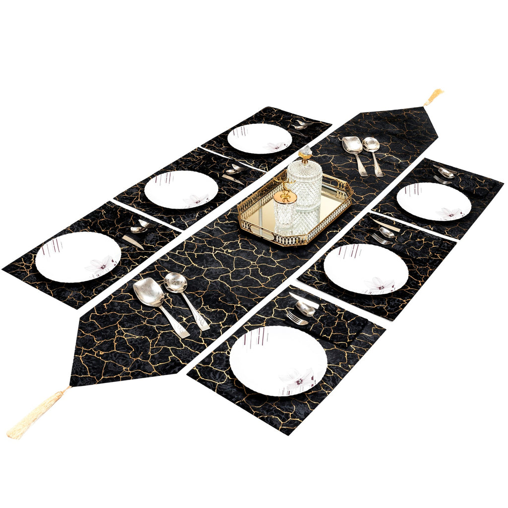 Black Marble with Gold Design Table Runner for 6 Seater Dining Table