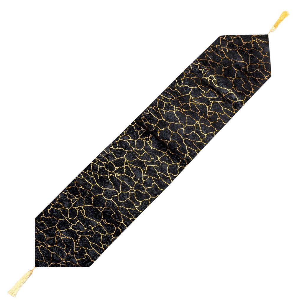 Black Marble with Gold Design Table Runner for 6 Seater Dining Table