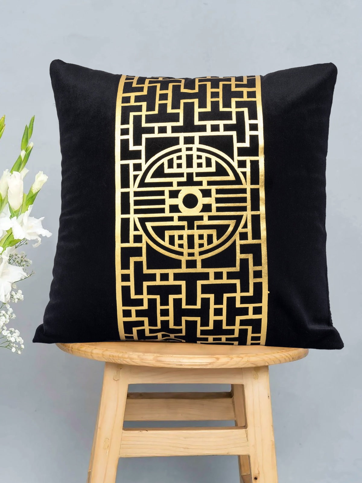 Premium Jet Black Velvet Cushion - Luxury Home Decor