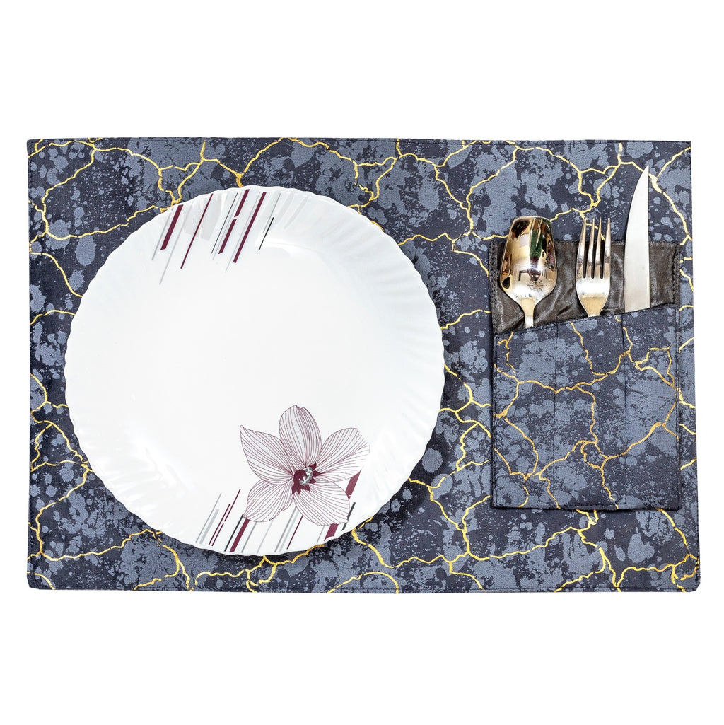 Grey Marble with Gold Lines Table Runner for 6 Seater Dining Table