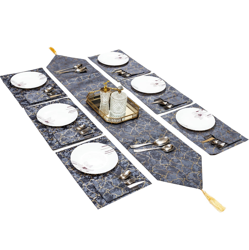 Grey Marble with Gold Lines Table Runner for 6 Seater Dining Table