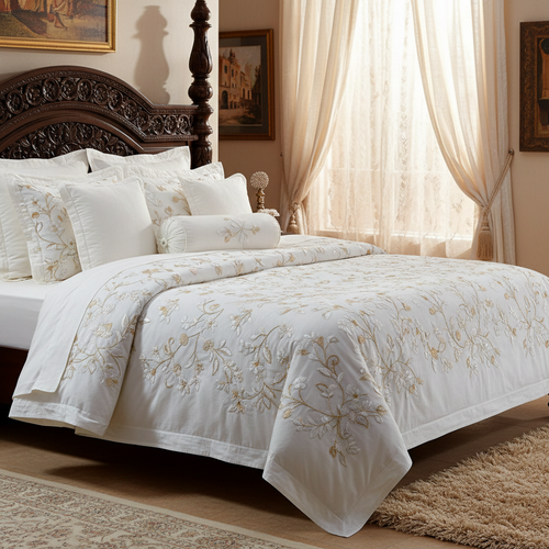 Bridal white embroidered bed sheet