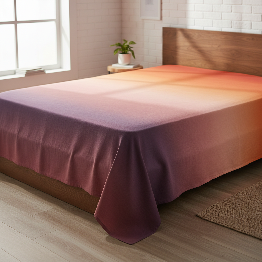 Sunset gradient ombre bed sheet on bed