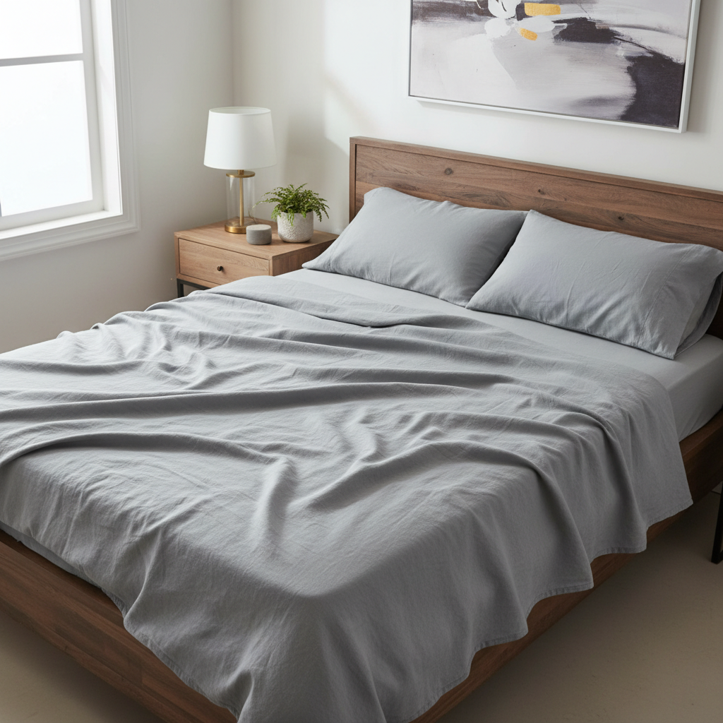 Grey bed sheet different angle