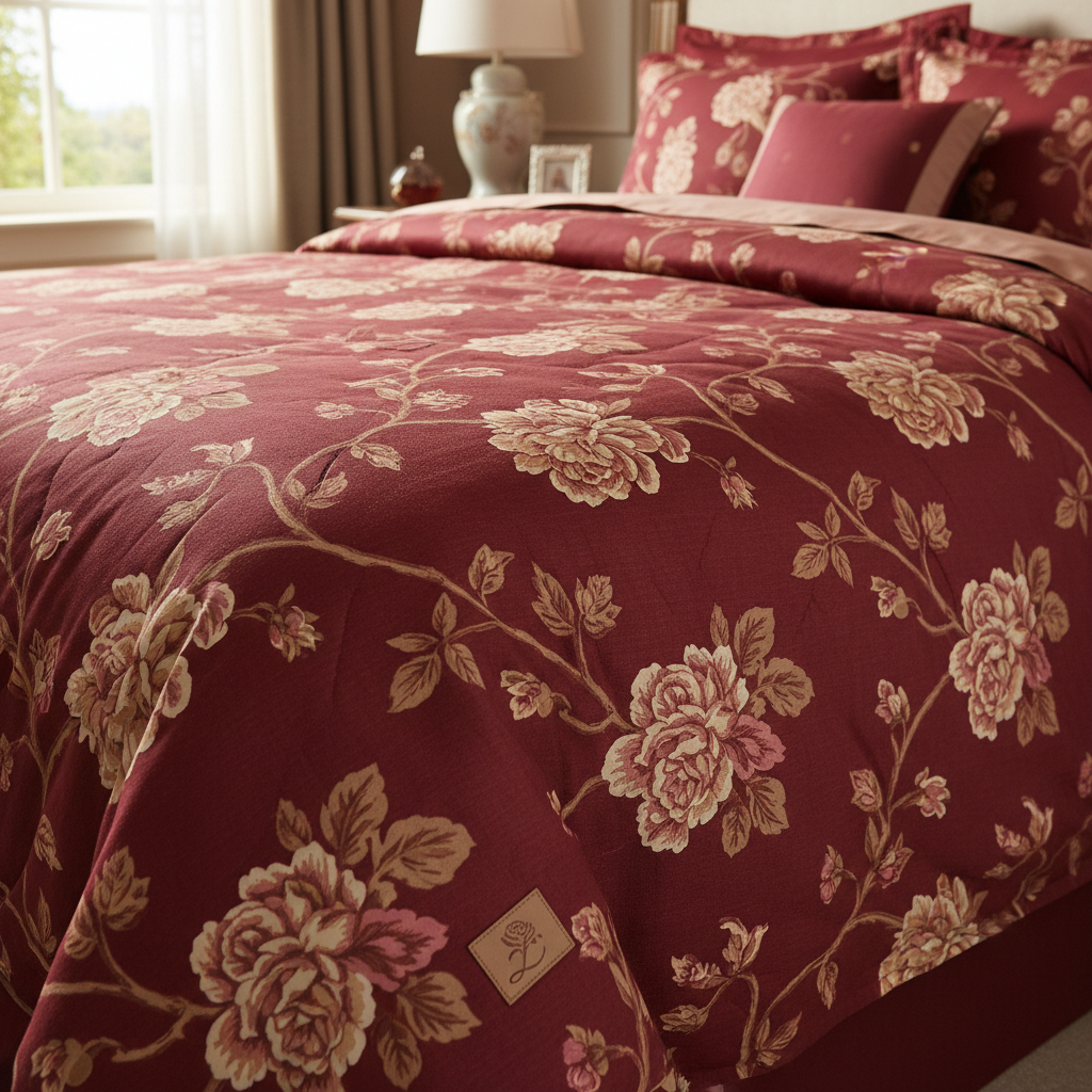 Maroon floral sheet different angle