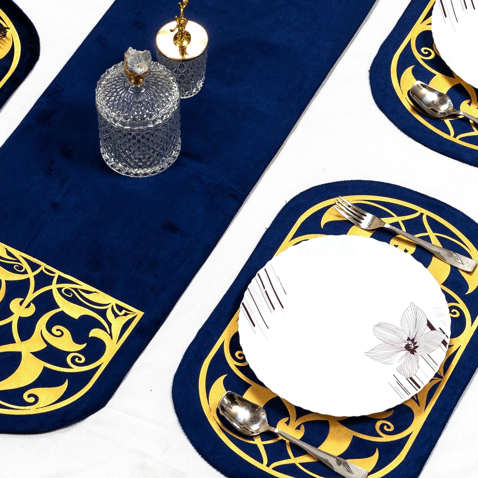 Navy Blue Table Runner for 6 Seater Dining Table